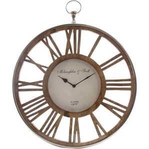 Wanduhr MYFLAIR MÖBEL & ACCESSOIRES Danala Wanduhren Gr. B/H: 5 cm x 50 cm, silberfarben (natur, silberfarben) Wanduhren römische Ziffern, 50 cm