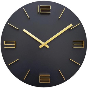 Xxxl Wanduhr, Schwarz, Gold, Holz, 39.5x39.5x4 cm, RoHS, CE, 3D-Zahlen, Dekoration, Uhren, Wanduhren