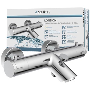 Wannenarmatur SCHÜTTE London Armaturen Gr. B/H/T: 16,1 cm x 6,2 cm x 27,4 cm, grau (chrom) Wannenarmaturen Armaturen Thermostat, Mischbatterie Badewanne, Wasserhahn Bad, Wannenarmatur