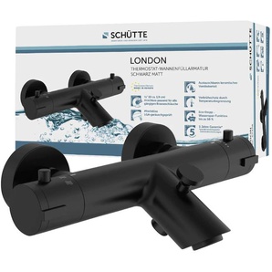 Wannenarmatur SCHÜTTE London Armaturen Gr. B/H/T: 16,1 cm x 6,2 cm x 27,4 cm, schwarz Wannenarmaturen Armaturen Thermostat, Mischbatterie Badewanne, Wasserhahn Bad, Wannenarmatur