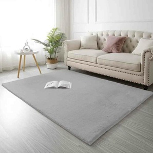 Waschbarer Teppich Schlafzimmer Wohnzimmer Kurzflor rutschfest flauschig ,Silber, 120x160 cm
