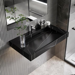 Waschbecken hängend - 90.2 x 45.2 x 8 cm - Schwarz mit Marmor-Optik - TAKOTNA