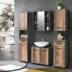 Waschbeckenunterschrank 69 x 62 x 35cm Grau/Altholz Dekor