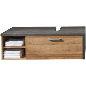 Waschbeckenunterschrank hängend BENISSA-19 in Eiche Riviera Honig Nb. mit Beton dunkel, B/H/T: ca. 123/39/53 cm
