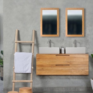 Waschbeckenunterschrank hängend mit 2 Schubladen - Helles Teakholz - 115 cm - BIMBING