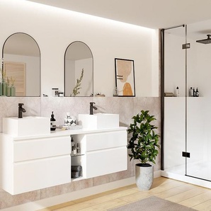 Waschbeckenunterschrank hängend mit Doppelwaschbecken - Weiß - 150 cm - MAGDALENA II