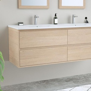 Waschbeckenunterschrank hängend mit Einbauwaschbecken - Eichenfurnier - 150 cm - MILIPAM