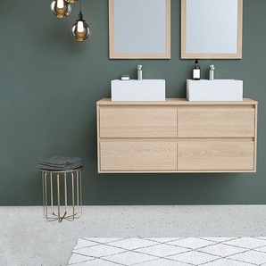 Waschbeckenunterschrank hängend mit Platte - 120 cm - Eichenholzfurnier - MILIPAM