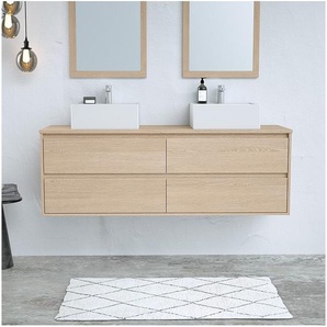 Waschbeckenunterschrank hängend mit Platte - 150 cm - Eichenholzfurnier - MILIPAM