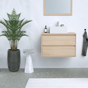 Waschbeckenunterschrank hängend mit Platte - 80 cm - Eichenholzfurnier - MILIPAM