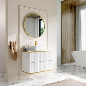 Waschbeckenunterschrank hängend - Streifenoptik - Goldfarbene Umrandung - Weiß - 80 cm - KELIZA