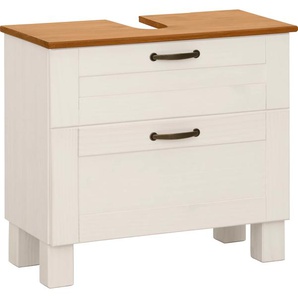 Waschbeckenunterschrank HOME AFFAIRE Rodby Schränke Gr. B/H/T: 60 cm x 55 cm x 30 cm, weiß (weiß, honig) Bad-Waschbecken-Unterschränke FSC-zertifiziertes Massivholz, Griffe Metall, Breite 60cm, Höhe 55cm