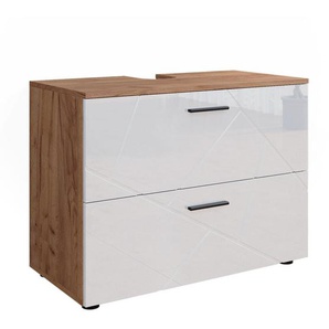 Waschbeckenunterschrank Irma, Weiß Hochglanz/Goldkraft Eiche, 80 x 58.6 cm Vicco