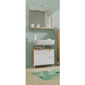 Waschbeckenunterschrank I 60 x 56 x 34cm Braun/Weiß/Weiß/Eiche Grandson Dekor
