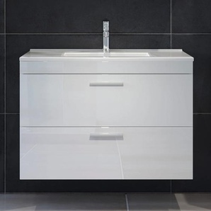 Waschbeckenunterschrank WELLTIME Dormoletto Schränke Gr. B/H/T: 80 cm x 57 cm x 44 cm, weiß (weiß melamin, hochglanz tiefzieh) Bad-Waschbecken-Unterschränke