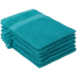 Waschhandschuh MY HOME Juna Waschlappen Gr. B/L: 16 cm x 21 cm, blau (petrol) Waschhandschuhe Waschlappen im Set und als Serie, Bordüre, Uni-Farben, Waschlappen, 100% Baumwolle