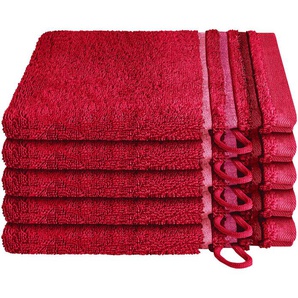 Waschhandschuh SCHIESSER Skyline Color im 5er Set Waschlappen Gr. B/L: 16 cm x 22 cm, rot Waschhandschuhe Waschlappen mit Streifenbordüre