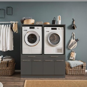 Waschmaschinenumbauschrank B 135cm Schwarz/Anthrazit