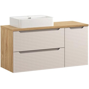 Waschtisch 120 cm breit in Eiche mit beige, LONDON-56-BEIGE, mit Waschbecken