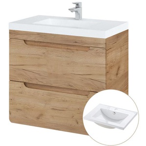 Waschtisch 61 cm Wotan Eiche Nb. LUTON-56-CRAFT Keramikwaschbecken b/h/t ca. 61/63/46 cm