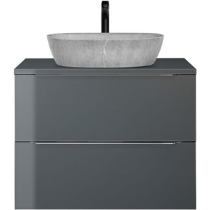Waschtisch 80cm mit Aufsatz-Waschbecken, grau Hochglanz mit Eiche Nb., AMARILLO-147-GREY
