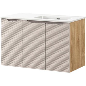 Waschtisch 90cm, Eiche mit beige, OLUO-56-BEIGE