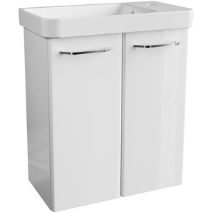 Waschtisch FACKELMANN Mini-Gäste-WC-Set MILANO Waschtische Gr. wandhängend eckig, weiß (korpus matt, front hochglanz, matt) Waschtische Badmöbel, Breite 55cm
