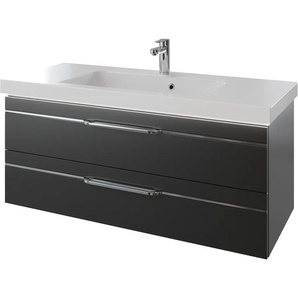 Waschtisch PELIPAL Balto Waschtische Gr. Griffe Chrom Glanz, grau (anthrazit hochglanz, anthrazit hochglanz) Waschtische 123 cm mit Mineralmarmor-Waschtisch und 2 Auszügen