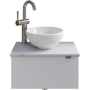 Waschtisch PELIPAL Serie 6915 Waschtische Gr. Türanschlag links-Armatur links, weiß glanz, marmor weiß, glanz Waschtische 51 cm mit Keramik-Aufsatzbecken und 1 Tür