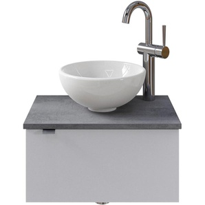 Waschtisch PELIPAL Serie 6915 Waschtische Gr. Türanschlag rechts-Armatur rechts, weiß glanz, oxid dunkelgrau, glanz Waschtische 51 cm mit Keramik-Aufsatzbecken und 1 Tür