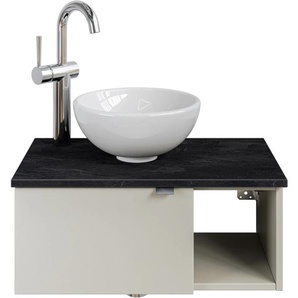Waschtisch SAPHIR Serie 6915 Waschschale mit Unterschrank für Gästebad, Gäste WC Waschtische Gr. Türanschlag links-Armatur links, beige (kaschmir matt, schiefer, kaschmir matt touch) Waschtische
