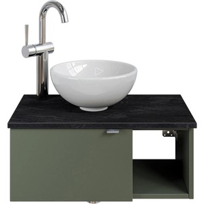 Waschtisch SAPHIR Serie 6915 Waschschale mit Unterschrank für Gästebad, Gäste WC Waschtische Gr. Türanschlag links-Armatur links, grün (schilfgrün matt, schiefer, schilfgrün matt touch) Waschtische