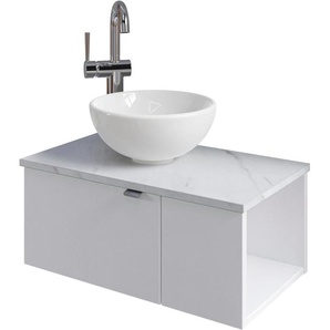 Waschtisch SAPHIR Serie 6915 Waschschale mit Unterschrank für Gästebad, Gäste WC Waschtische Gr. Türanschlag links-Armatur links, weiß (weiß glanz, marmor weiß, glanz) Waschtische