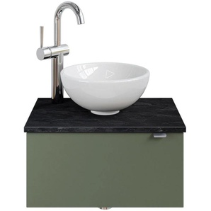 Waschtisch SAPHIR Serie 6915 Waschschale mit Unterschrank für Gästebad, Gäste WC Waschtische Gr. Türanschlag links-Armaturbohrung links, grün (schilfgrün matt, schiefer, schilfgrün matt touch) Waschtische