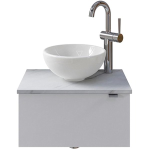 Waschtisch SAPHIR Serie 6915 Waschschale mit Unterschrank für Gästebad, Gäste WC Waschtische Gr. Türanschlag links-Armaturbohrung rechts, weiß (weiß glanz, marmor weiß, glanz) Waschtische 51 cm mit Keramik-Aufsatzbecken und 1 Tür