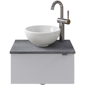 Waschtisch SAPHIR Serie 6915 Waschschale mit Unterschrank für Gästebad, Gäste WC Waschtische Gr. Türanschlag links-Armaturbohrung rechts, weiß (weiß glanz, o x id dunkelgrau, glanz) Waschtische