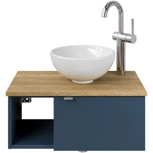 Waschtisch SAPHIR Serie 6915 Waschschale mit Unterschrank für Gästebad, Gäste WC Waschtische Gr. Türanschlag rechts-Armatur rechts, blau (baltic matt, halifa x eiche, baltic matt touch) Waschtische