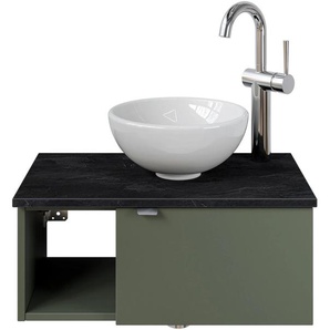 Waschtisch SAPHIR Serie 6915 Waschschale mit Unterschrank für Gästebad, Gäste WC Waschtische Gr. Türanschlag rechts-Armatur rechts, grün (schilfgrün matt, schiefer, schilfgrün matt touch) Waschtische 61 cm mit Keramik-Aufsatzbecken, 1 Tür und Fach