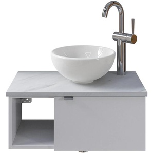 Waschtisch SAPHIR Serie 6915 Waschschale mit Unterschrank für Gästebad, Gäste WC Waschtische Gr. Türanschlag rechts-Armatur rechts, weiß (weiß glanz, marmor weiß, glanz) Waschtische 61 cm mit Keramik-Aufsatzbecken, 1 Tür und Fach