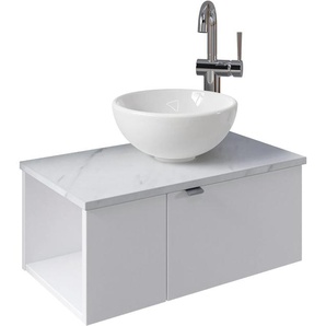 Waschtisch SAPHIR Serie 6915 Waschschale mit Unterschrank für Gästebad, Gäste WC Waschtische Gr. Türanschlag rechts-Armatur rechts, weiß (weiß glanz, marmor weiß, glanz) Waschtische