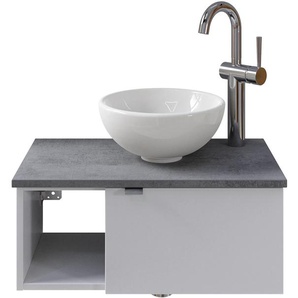Waschtisch SAPHIR Serie 6915 Waschschale mit Unterschrank für Gästebad, Gäste WC Waschtische Gr. Türanschlag rechts-Armatur rechts, weiß (weiß glanz, o x id dunkelgrau, glanz) Waschtische