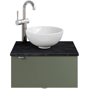 Waschtisch SAPHIR Serie 6915 Waschschale mit Unterschrank für Gästebad, Gäste WC Waschtische Gr. Türanschlag rechts-Armaturbohrung links, grün (schilfgrün matt, schiefer, schilfgrün matt touch) Waschtische