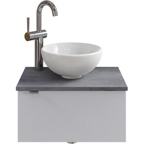 Waschtisch SAPHIR Serie 6915 Waschschale mit Unterschrank für Gästebad, Gäste WC Waschtische Gr. Türanschlag rechts-Armaturbohrung links, weiß (weiß glanz, o x id dunkelgrau, glanz) Waschtische