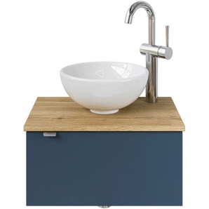 Waschtisch SAPHIR Serie 6915 Waschschale mit Unterschrank für Gästebad, Gäste WC Waschtische Gr. Türanschlag rechts-Armaturbohrung rechts, blau (baltic matt, halifa x eiche, baltic matt touch) Waschtische