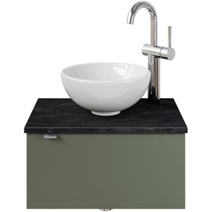 Waschtisch SAPHIR Serie 6915 Waschschale mit Unterschrank für Gästebad, Gäste WC Waschtische Gr. Türanschlag rechts-Armaturbohrung rechts, grün (schilfgrün matt, schiefer, schilfgrün matt touch) Waschtische 51 cm mit Keramik-Aufsatzbecken und 1 Tür
