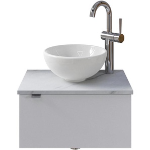 Waschtisch SAPHIR Serie 6915 Waschschale mit Unterschrank für Gästebad, Gäste WC Waschtische Gr. Türanschlag rechts-Armaturbohrung rechts, weiß (weiß glanz, marmor weiß, glanz) Waschtische 51 cm mit Keramik-Aufsatzbecken und 1 Tür