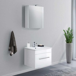 Waschtisch und Spiegelschrank in Weiß Hochglanz modern (zweiteilig)