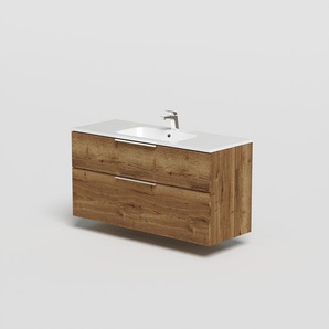 Waschtisch WELLTIME Ahus, braun (tobacco oak), B:121cm H:61,8cm T:46cm, FSC-zertifizierter Holzwerkstoff, Waschtische, Mit Soft-Close-Funktion, Vollauszüge, inkl. Becken, Breite 120 cm