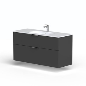 Waschtisch WELLTIME Ahus, grau (graphite), B:121cm H:61,8cm T:46cm, FSC-zertifizierter Holzwerkstoff, Waschtische, Mit Soft-Close-Funktion, Vollauszüge, inkl. Becken, Breite 120 cm