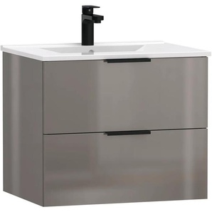 Waschtisch WELLTIME Athen Badezimmerschrank mit Softclose Funktion WC Bad Waschtische Gr. eckig, grau (grau hochglanz, hochglanz) Waschtische